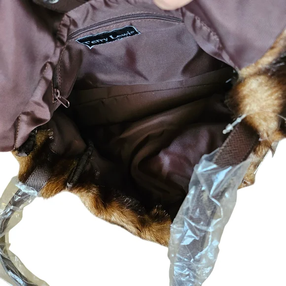 Terry Lewis Vintage Faux Mink Bauette Leather Strap Shoulder Bag Brown Black - Picture 5 of 7